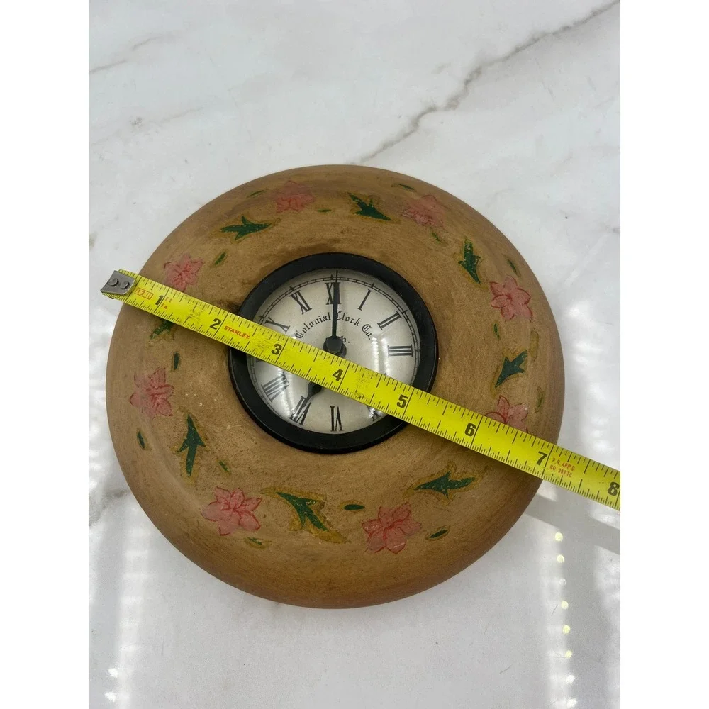 Colonial Clock Co Vintage Style Hand Painted Floral Wood Wall Clock 7 inch